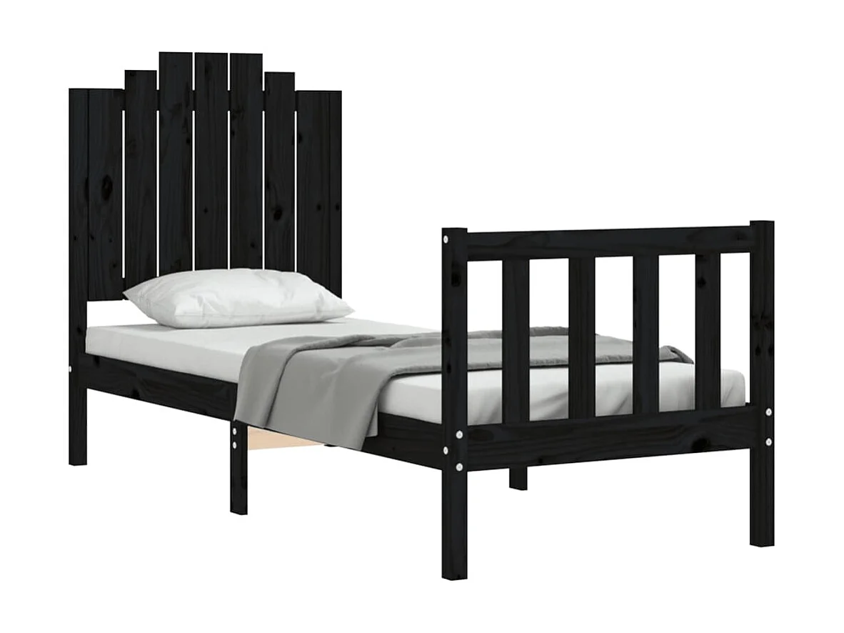 Cama de solteiro c/ cabeceira madeira maciça preto PT753074