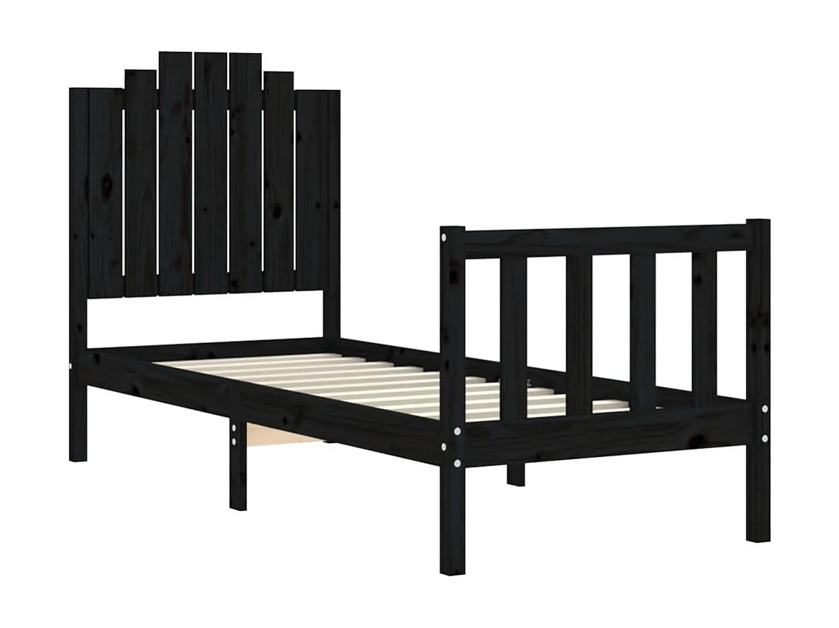 Cama de solteiro c/ cabeceira madeira maciça preto PT753074