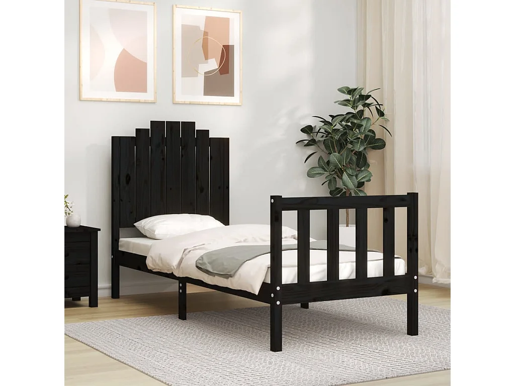 Bedframe met hoofdbord massief hout zwart NL45480