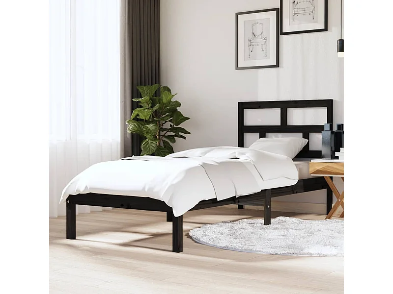 Lit-75x190 cm Noir Bois massif Petit simple EGGB14236
