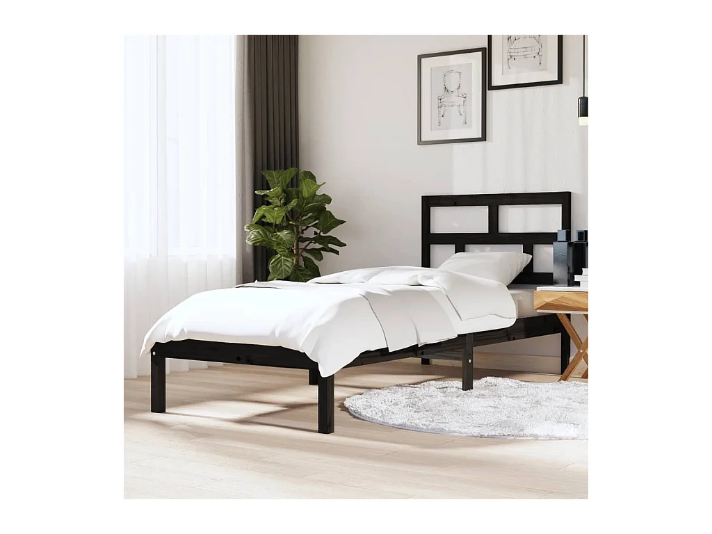 Lit-75x190 cm Noir Bois massif Petit simple EGGB14236