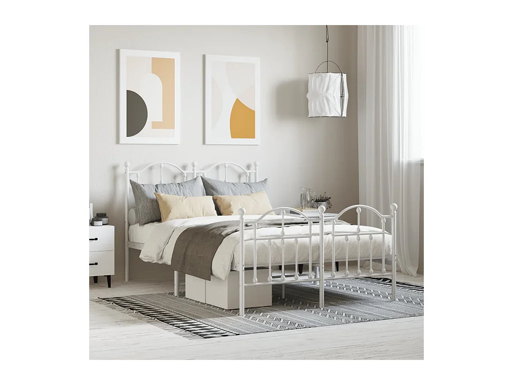 Lit-120x200 cm métal avec tête de lit/pied de lit blanc EGGB86475