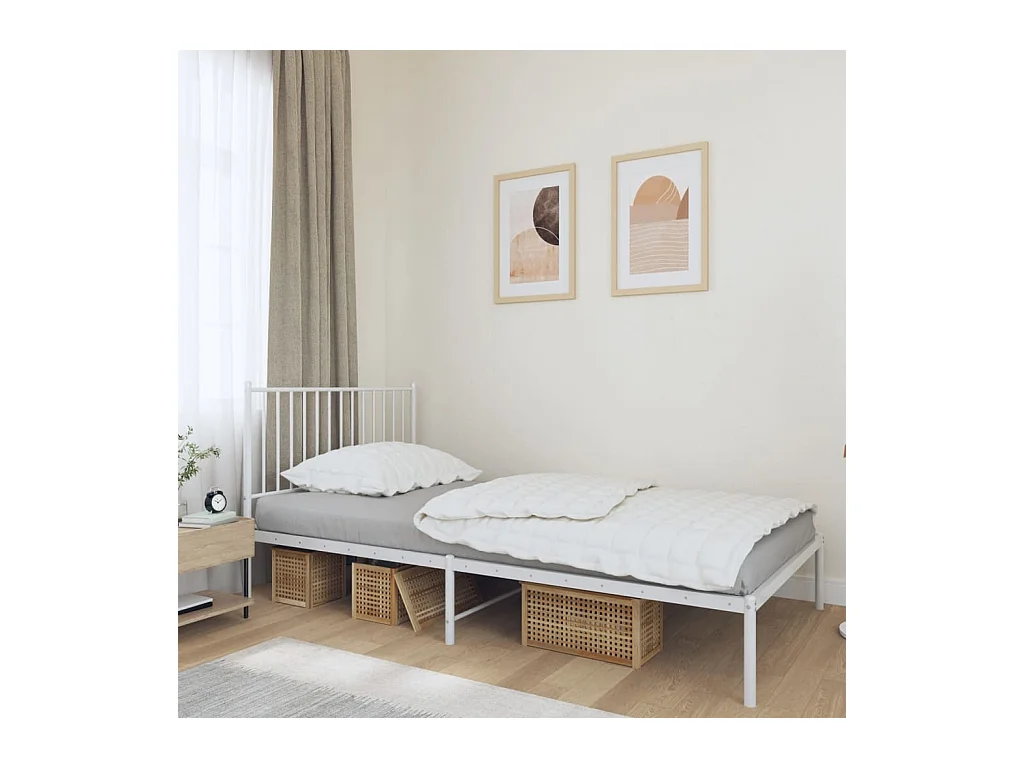 Lit-100x190 cm métal avec tête de lit blanc EGGB74779