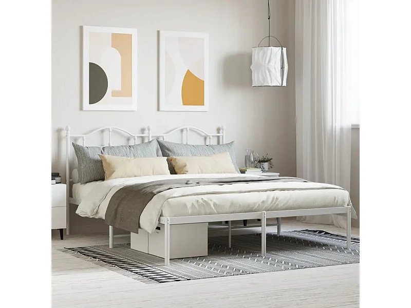 Cama com cabeceira 183x213 cm metal branco PT927471