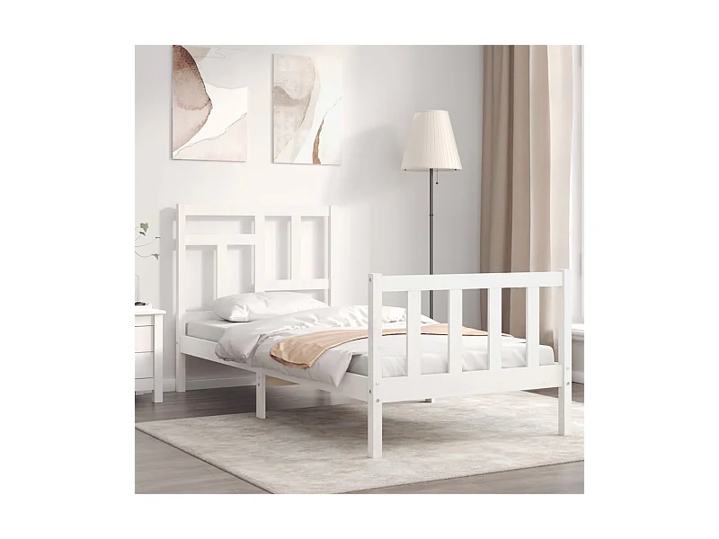 Lit-90x200 cm avec tête de lit blanc bois massif EGGB75237