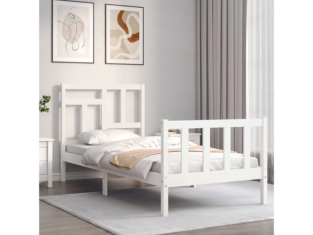 Lit-90x200 cm avec tête de lit blanc bois massif EGGB75237