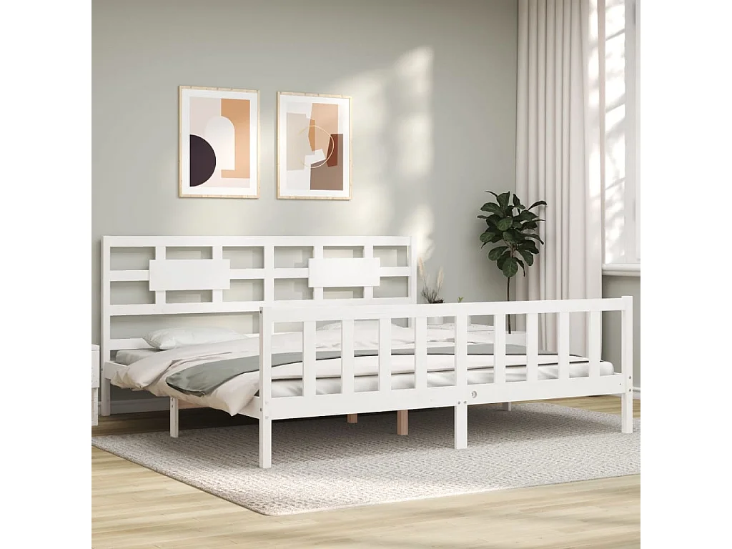 Lit-200x200 cm avec tête de lit blanc bois massif EGGB80142