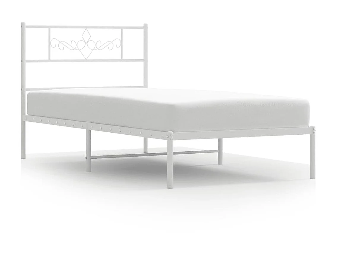 Cama 90x200 cm de metal con cabecero blanco ES98843
