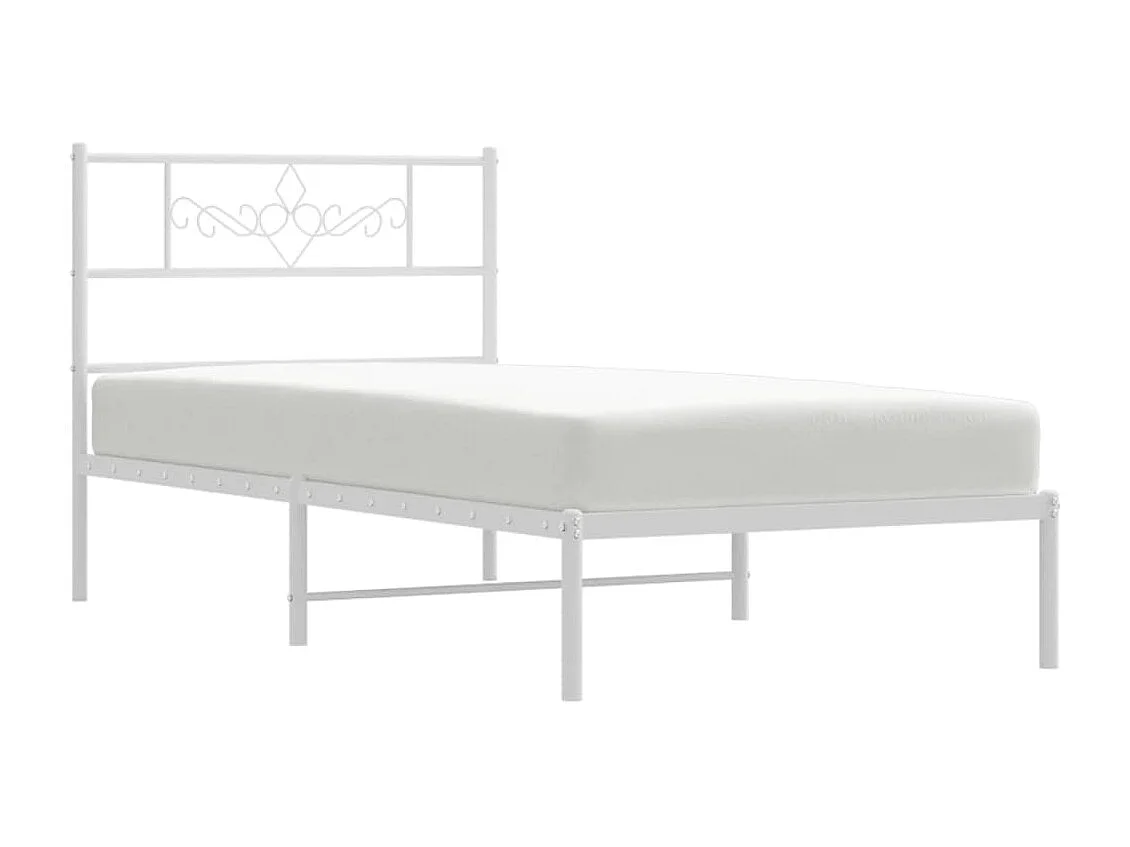 Cama 90x200 cm de metal con cabecero blanco ES98843