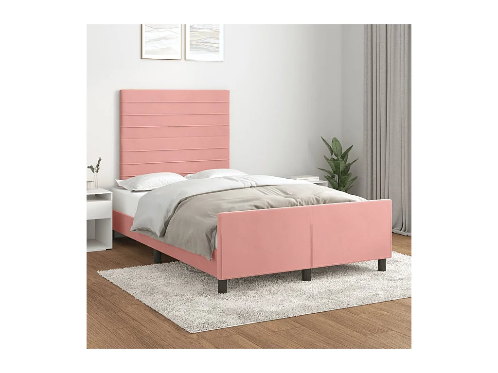 Cama de adulto c/ cabeceira 120x200 cm veludo rosa PT171334