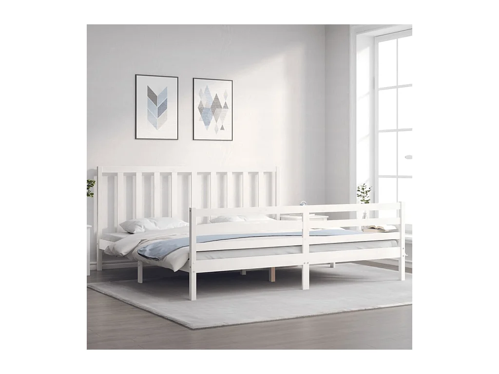 Lit-200x200 cm avec tête de lit blanc bois massif EGGB42947