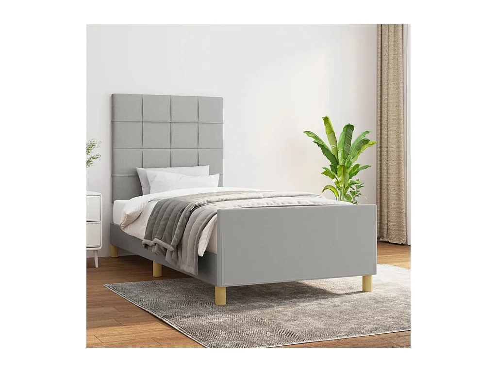 Lit-100x200 cm avec tête de lit Gris clair Tissu EGGB89975
