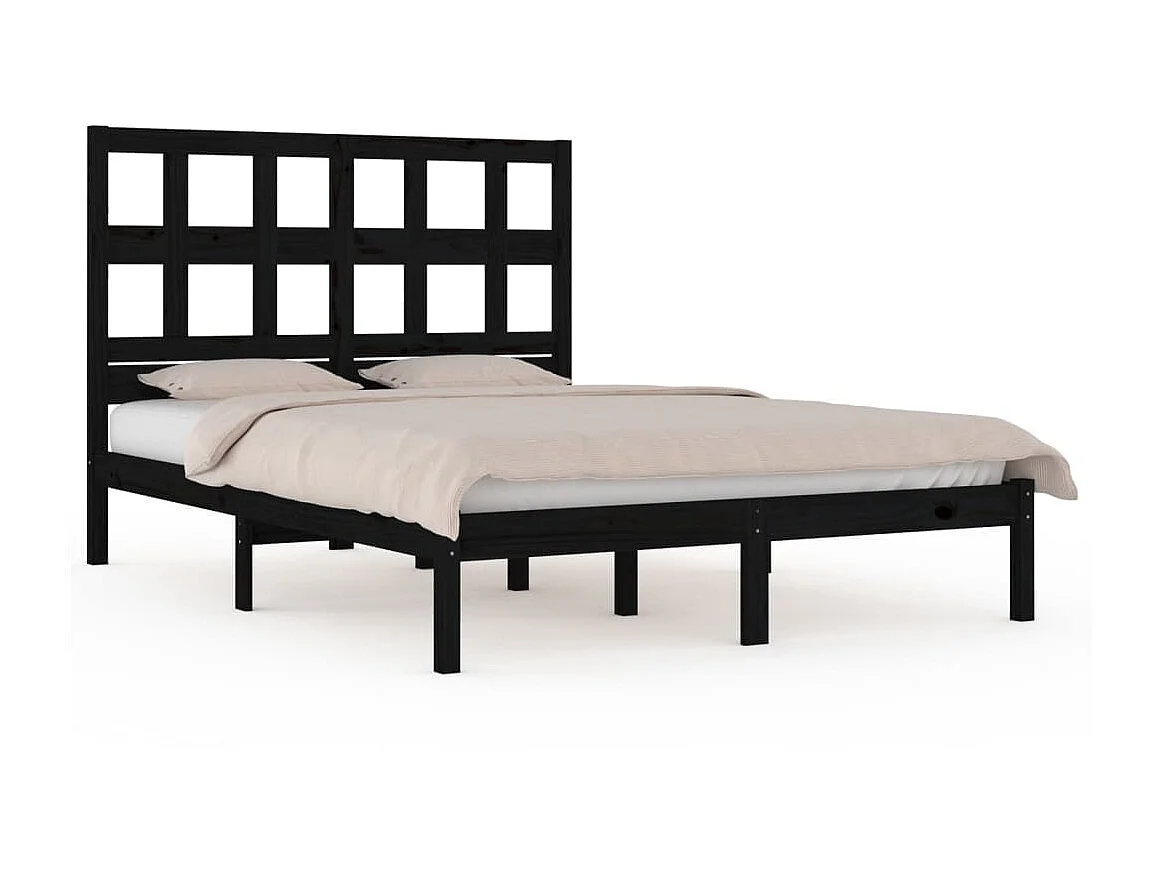 Cama 140x190 cm de madera maciza de pino negra ES41255
