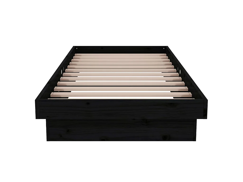 Lit-75x190 cm Noir Bois massif Petit simple EGGB19585