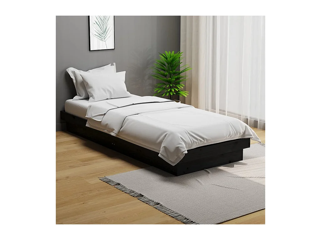 Bedframe massief hout zwart 75x190 cm NL84364