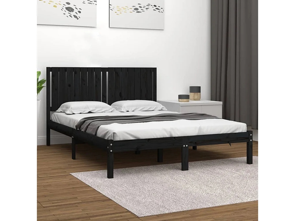 Lit-160x200 cm Noir Bois de pin massif EGGB98193