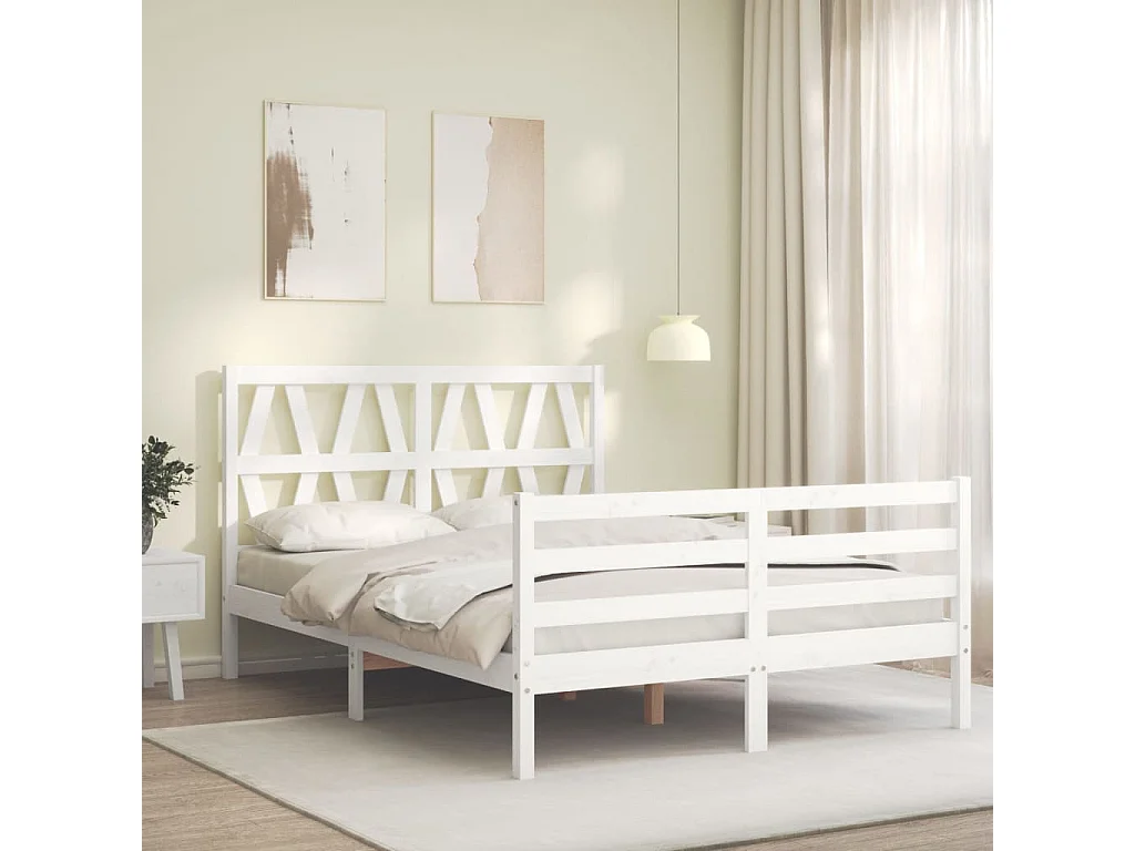 Cama 120x200 cm con cabecero madera maciza blanco ES56716