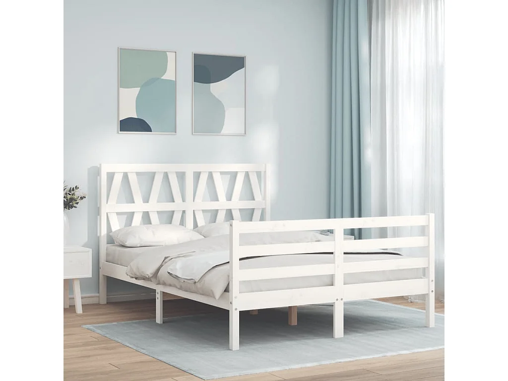 Lit-120x200 cm avec tête de lit blanc bois massif EGGB39123