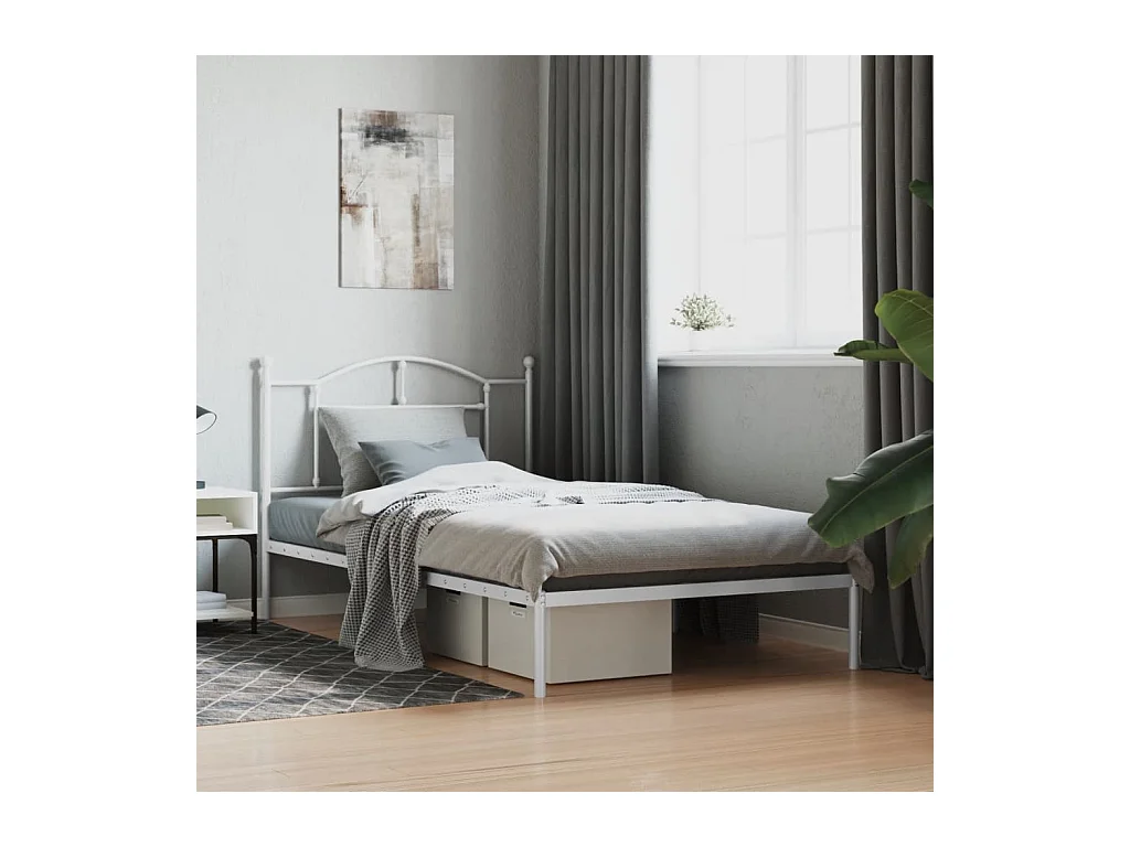 Lit-100x200 cm métal avec tête de lit blanc EGGB33436