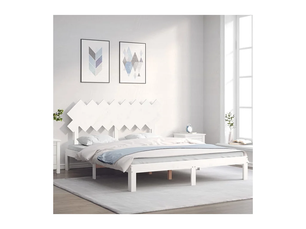 Lit-160x200 cm avec tête de lit blanc bois massif EGGB75086