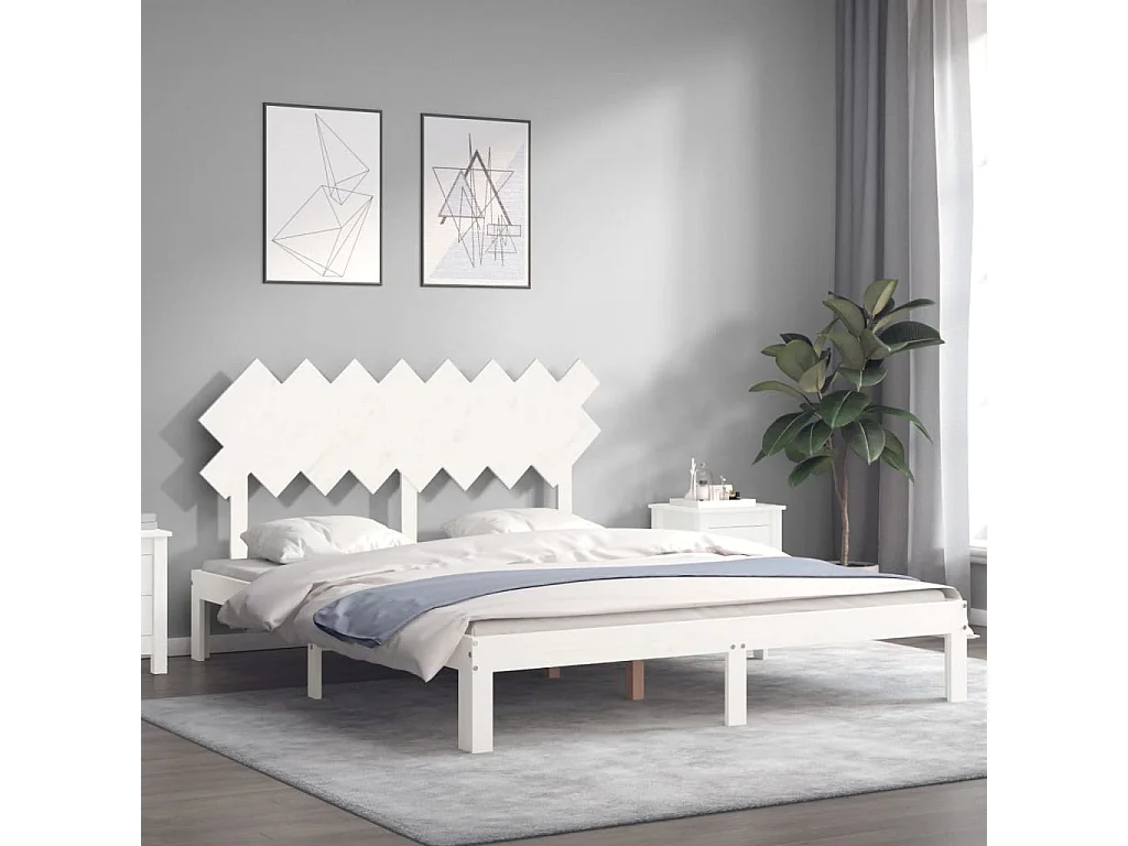 Lit-160x200 cm avec tête de lit blanc bois massif EGGB75086