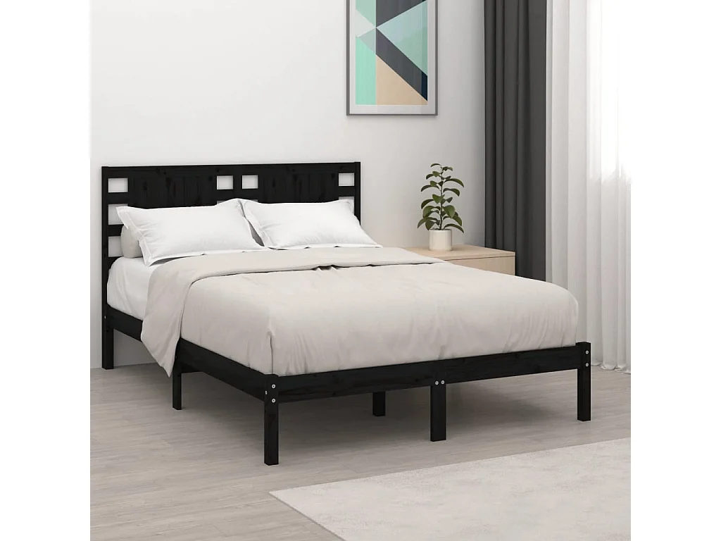Cama 140x200 cm de madera maciza de pino negra ES65104