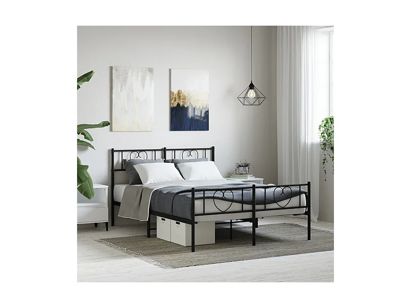 Lit-150x200 cm métal avec tête de lit/pied de lit noir EGGB66157