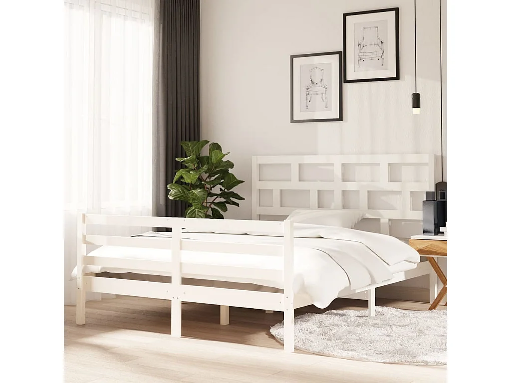 Lit-150x200 cm blanc bois massif très grand EGGB90255