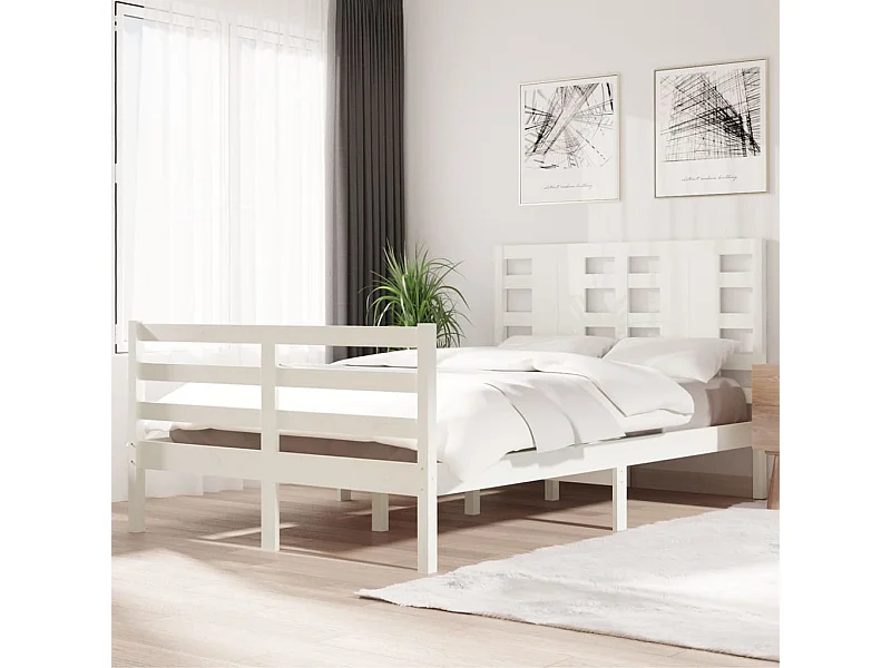 Lit-120x200 cm Blanc Bois de pin massif EGGB60263