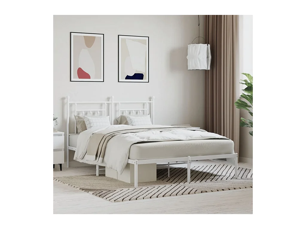 Lit-140x190 cm métal avec tête de lit blanc EGGB13981