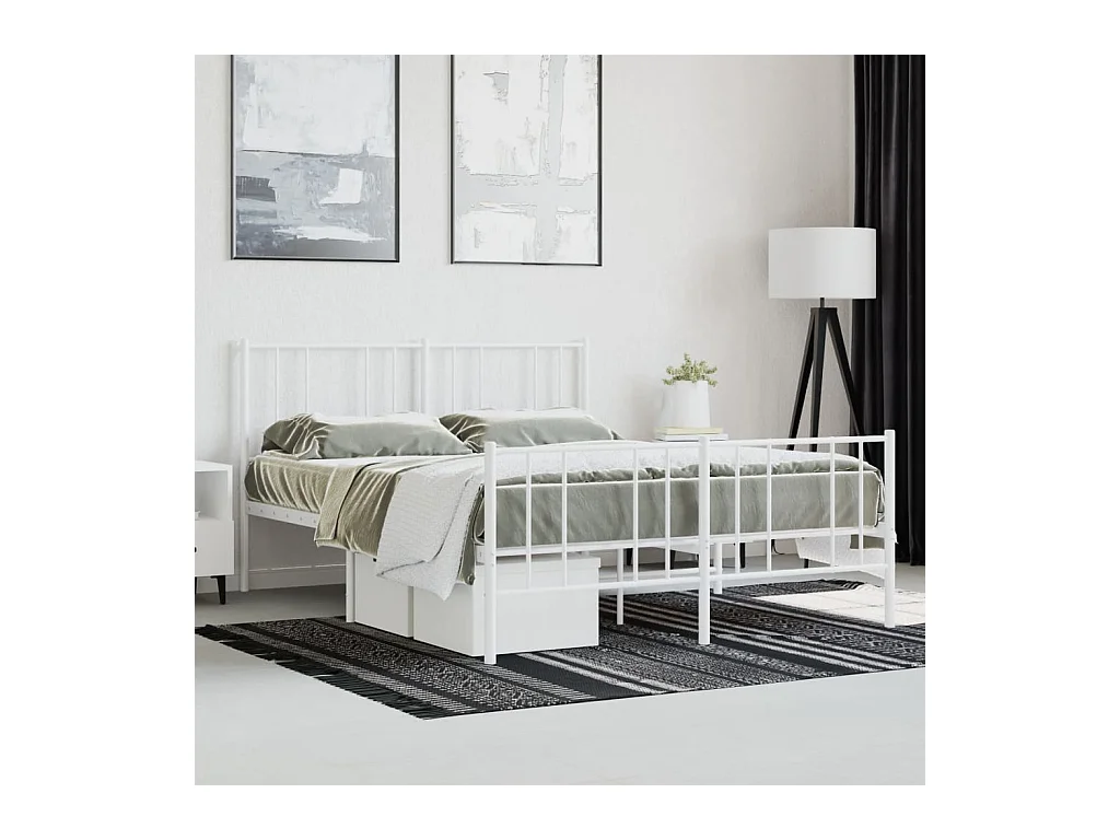 Lit-140x200 cm métal avec tête de lit/pied de lit blanc EGGB94263