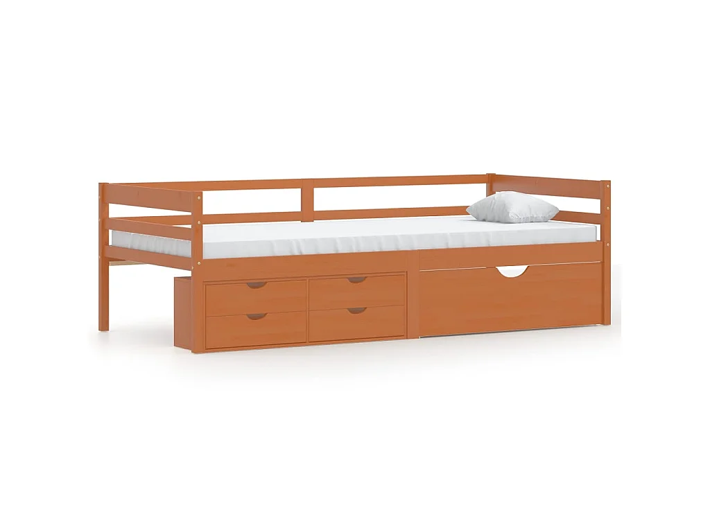 Cama 90x200 cm con cajones y armario madera pino marrón miel ES78964