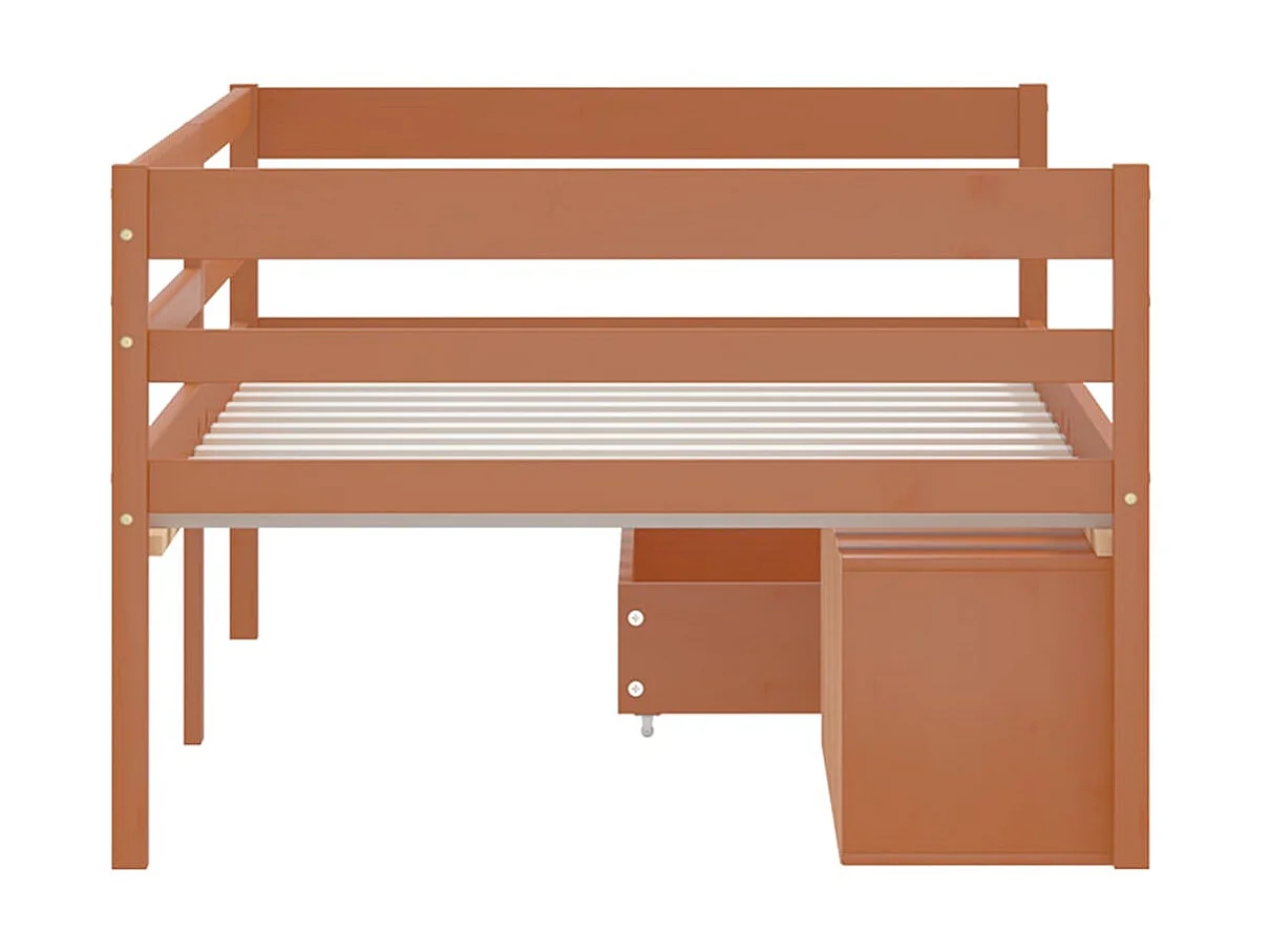 Cama 90x200 cm con cajones y armario madera pino marrón miel ES78964