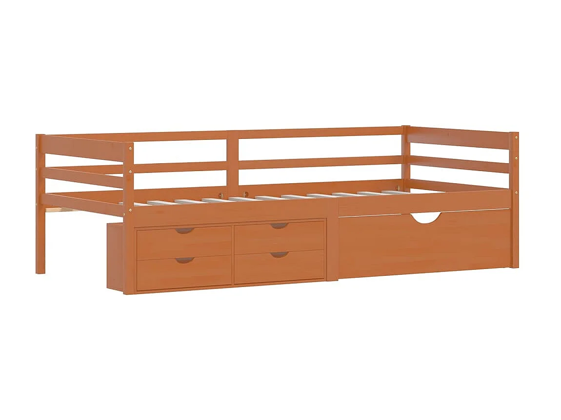 Cama com gavetas e móvel 90x200 cm pinho maciço castanho-mel PT470392