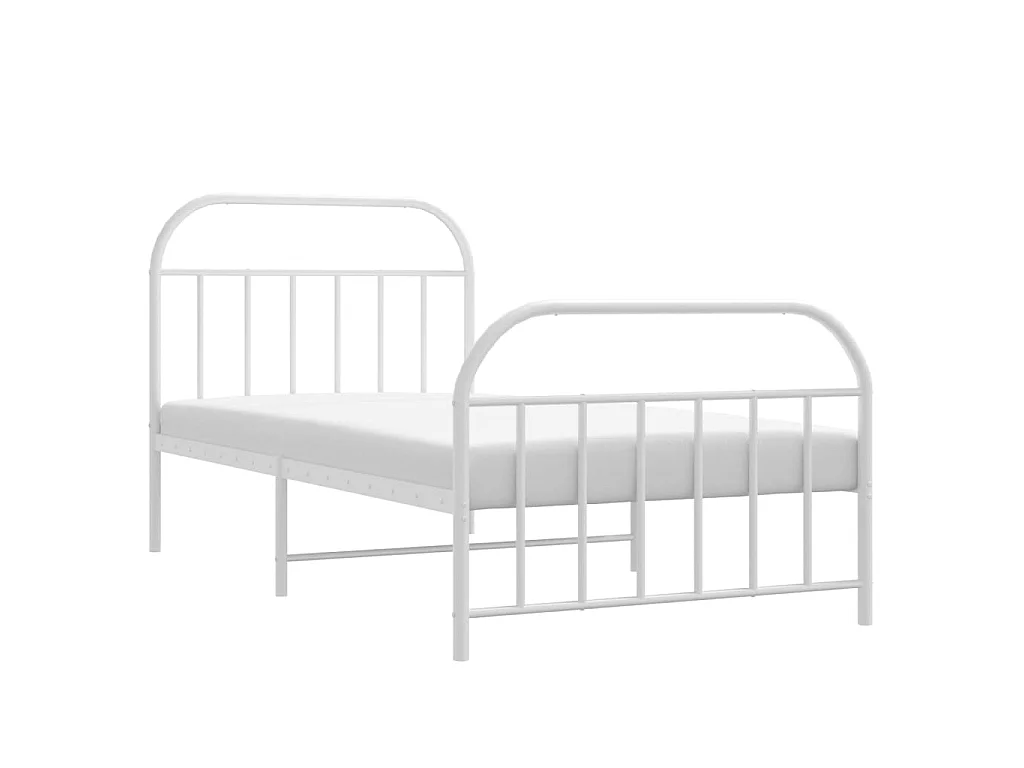 Lit-100x190 cm métal avec tête de lit/pied de lit blanc EGGB66595