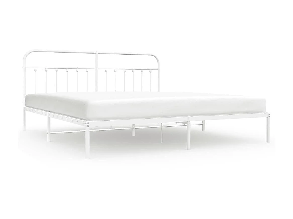 Lit-193x203 cm métal avec tête de lit blanc EGGB12153