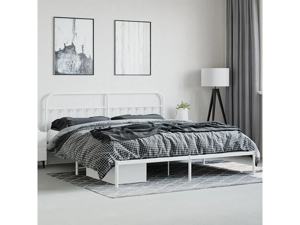 Lit-193x203 cm métal avec tête de lit blanc EGGB12153