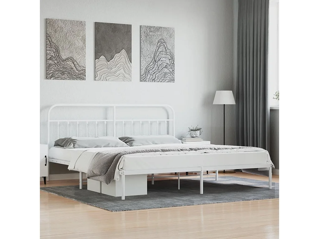 Cama com cabeceira 193x203 cm metal branco PT630263
