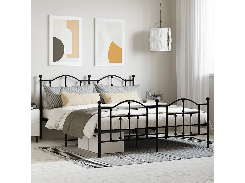 Cama com cabeceira e pés 160x200 cm metal preto PT443020