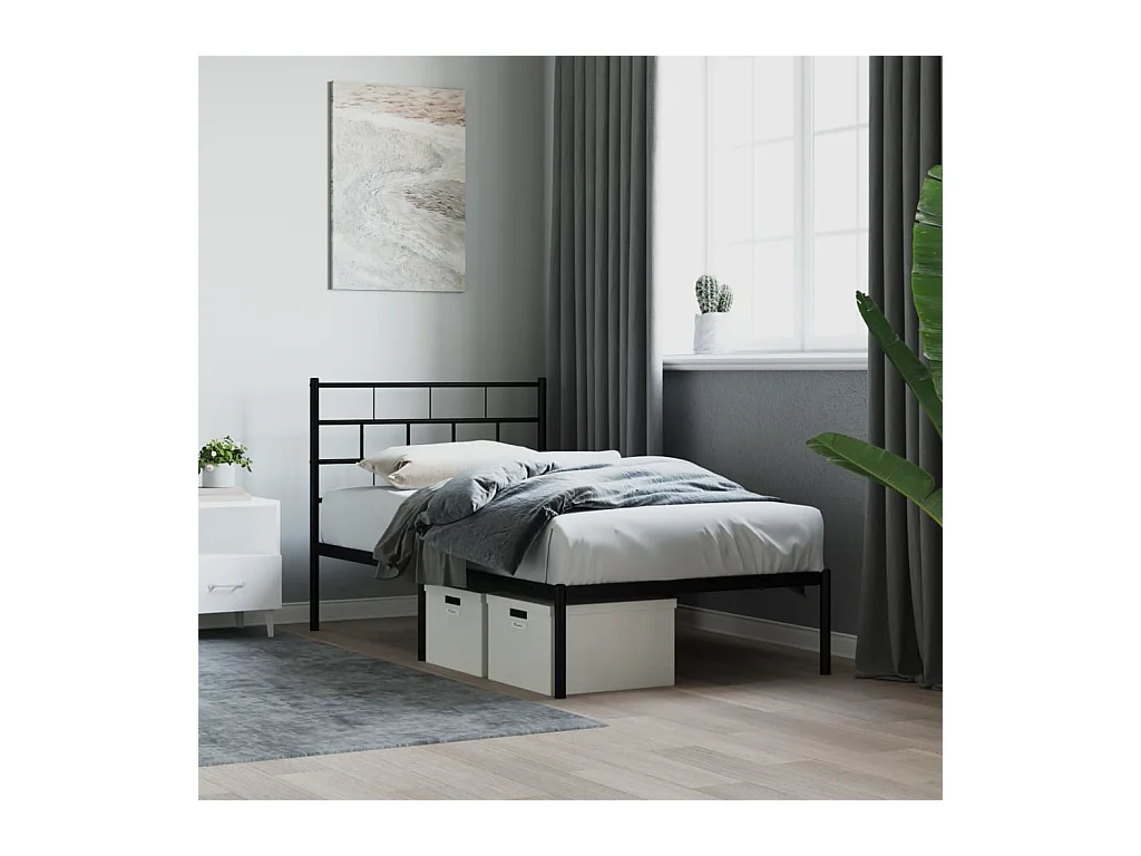 Lit-75x190 cm métal avec tête de lit noir EGGB72808