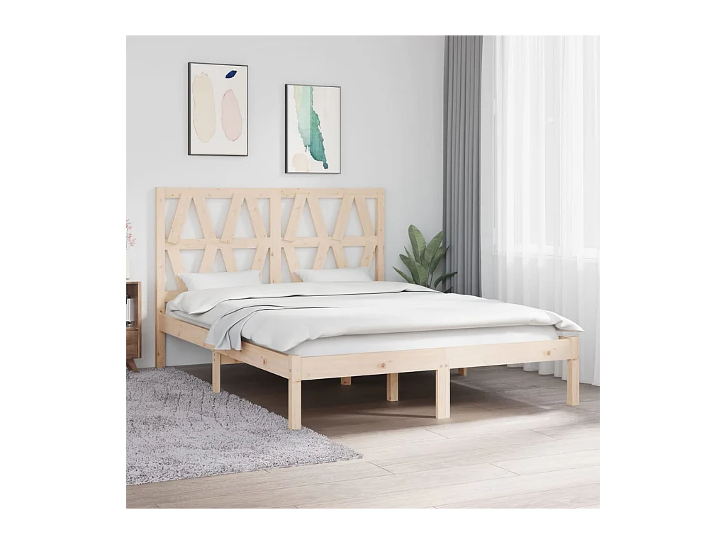 Lit-135x190 cm bois de pin massif double EGGB62036