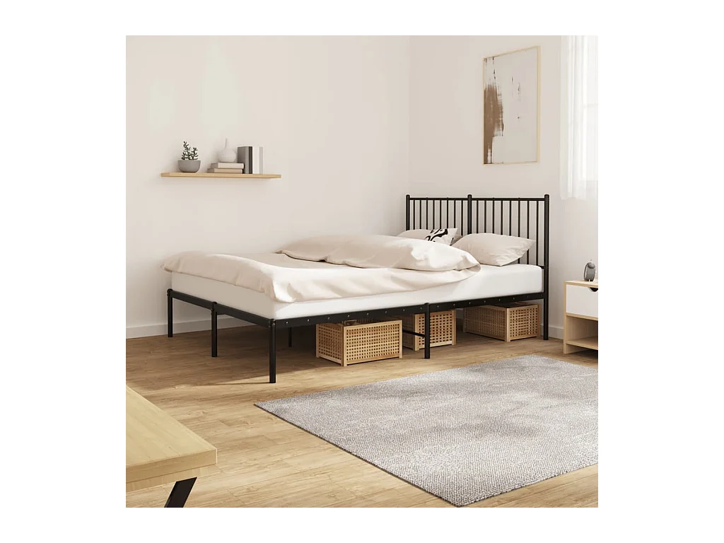 Lit-140x190 cm métal avec tête de lit noir EGGB18272