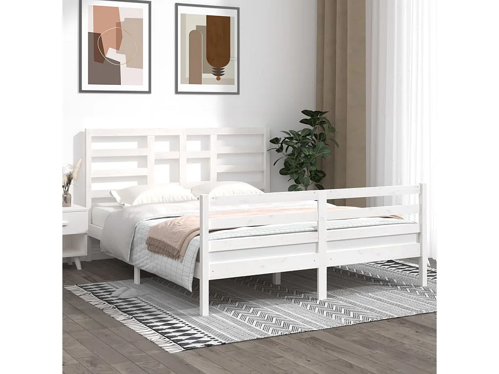 Cama 160x200 cm de madera maciza blanca ES40303