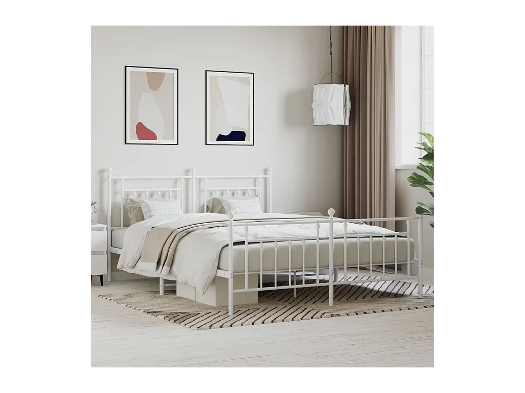 Lit-180x200 cm métal avec tête de lit/pied de lit blanc EGGB27642