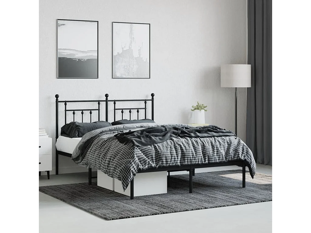 Bedframe met hoofdbord metaal zwart 140x200 cm NL18648