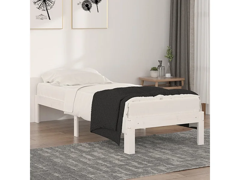 Cama 75x190 cm madera maciza individual blanco ES37812