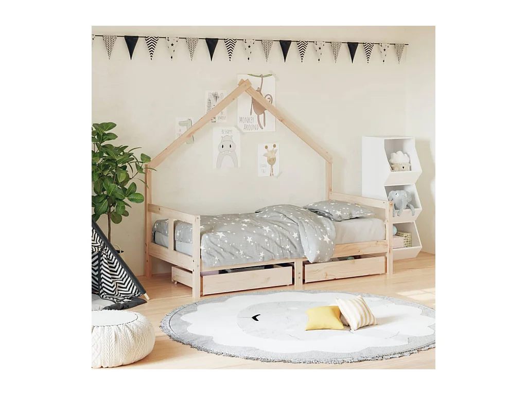 Lit-80x160 cm pour enfant et tiroirs bois de pin massif EGGB88754