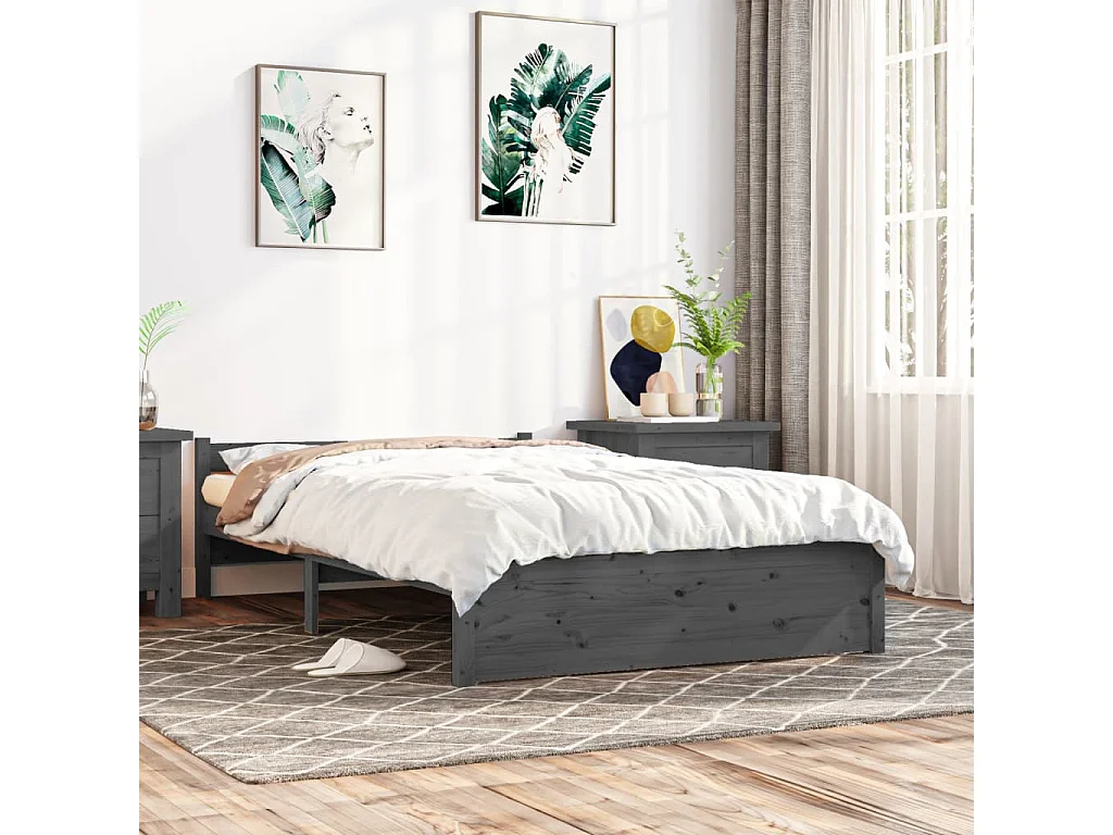 Lit-135x190 cm Gris Bois massif Double EGGB19378