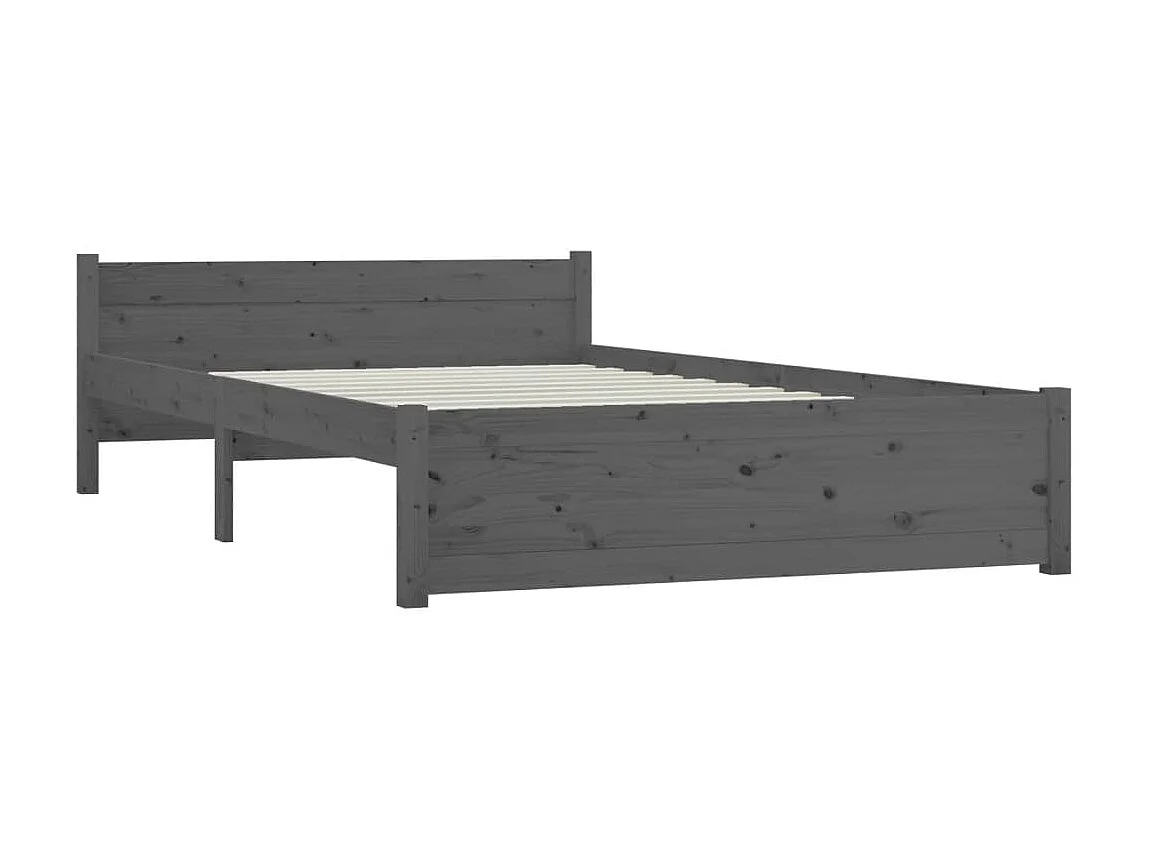Lit-135x190 cm Gris Bois massif Double EGGB19378