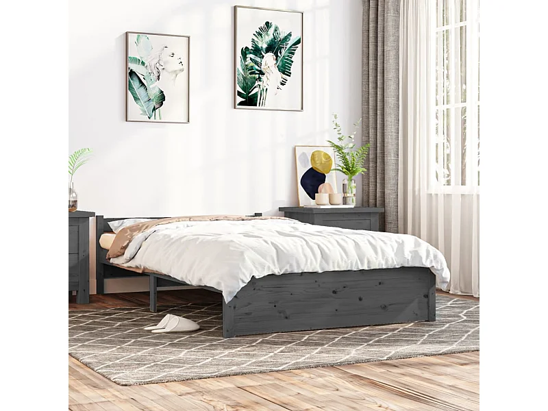 Lit-135x190 cm Gris Bois massif Double EGGB19378